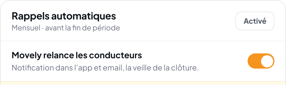 Réglage des rappels automatiques envoyés aux conducteurs